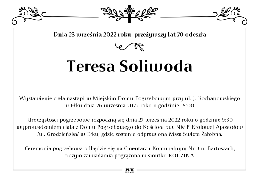Teresa Soliwoda - nekrolog